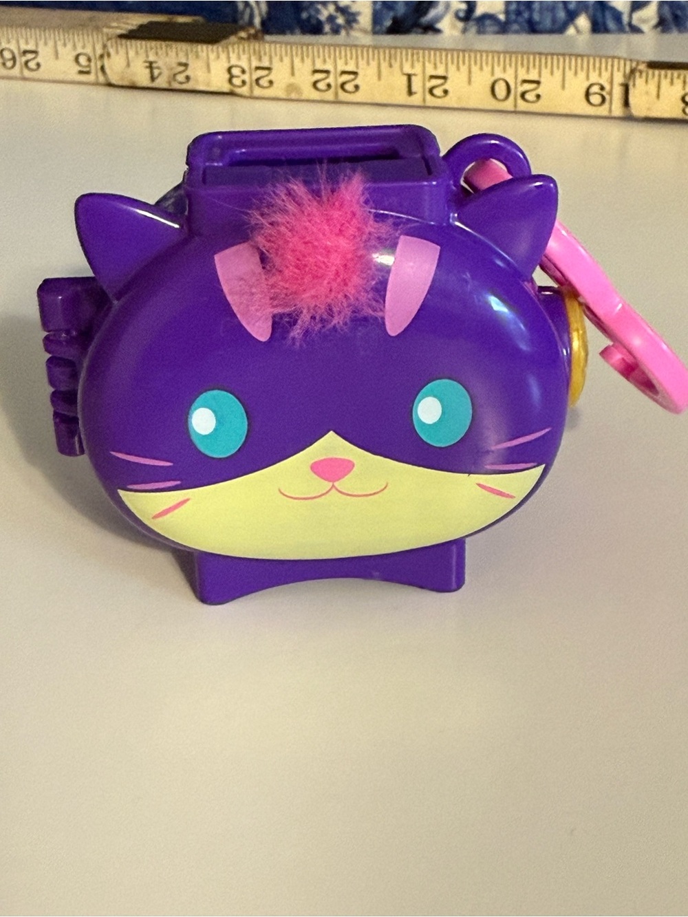 Polly Picket -Mattel Purple Cat Keychain Toy with Pink Accents and Teal Eyes